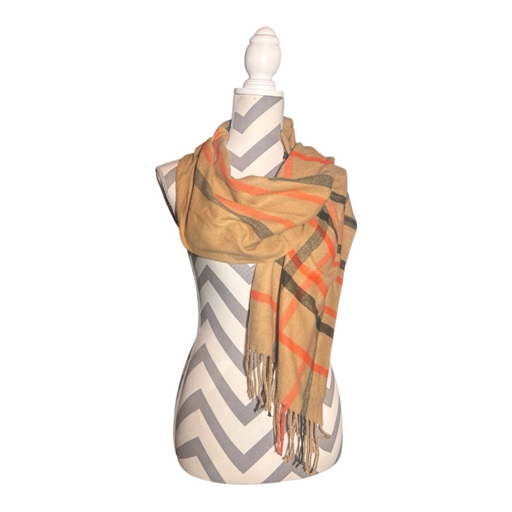 Plaid Tan and Orange Women's Scarf
